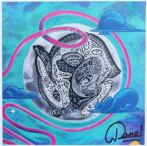 Litografía Seriada Conejo a la Luna por Romo Art | Obra en Canvas de Alta Definición